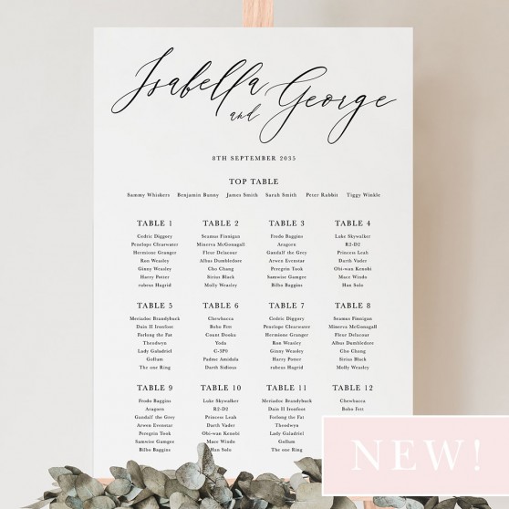 'Calligraphy 4' Large White Table Plan A2/A1