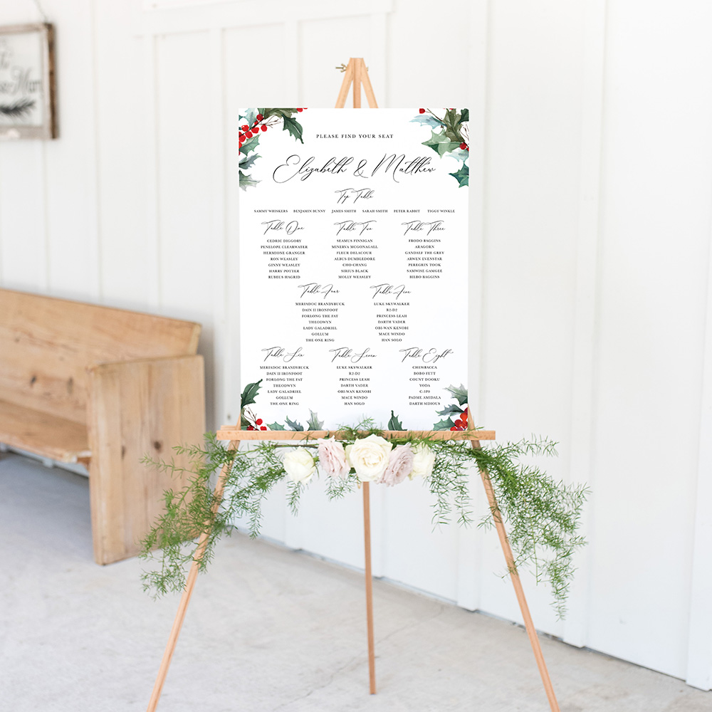 'Christmas Holly' Large White Table Plan A2/A1