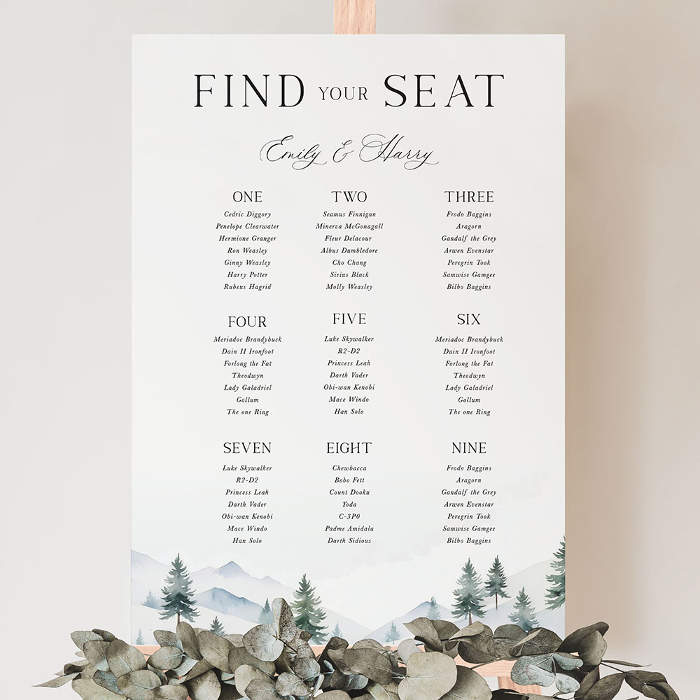 'Elegant Snowy Scene' Large White Table Plan A2/A1/A0