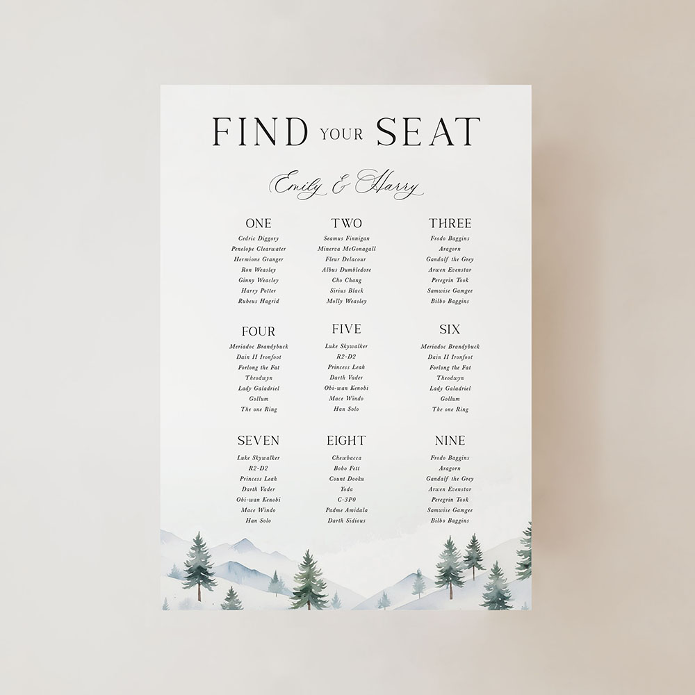 'Elegant Snowy Scene' Large White Table Plan A2/A1/A0