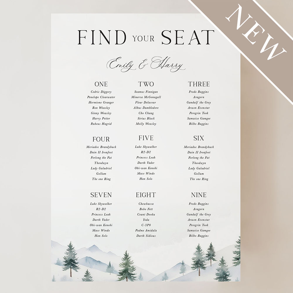 'Elegant Snowy Scene' Large White Table Plan A2/A1/A0