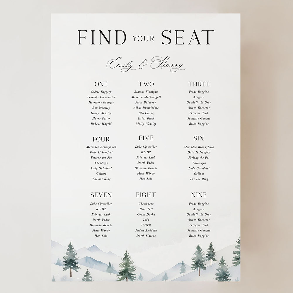 'Elegant Snowy Scene' Large White Table Plan A2/A1/A0