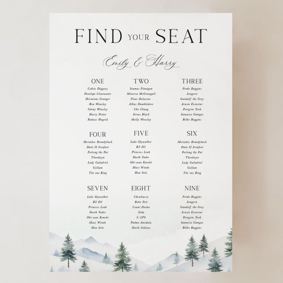 'Elegant Snowy Scene' Large White Table Plan A2/A1/A0