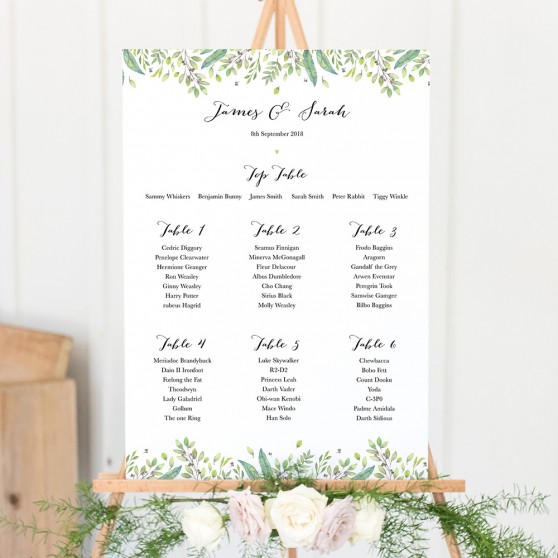 'Imogen' Small A3 Table Plan