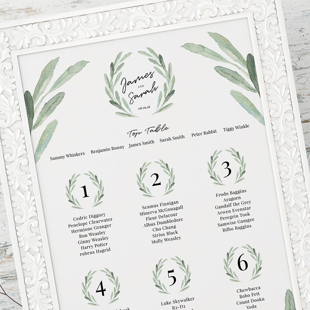 'Olive' A3 Table Plan