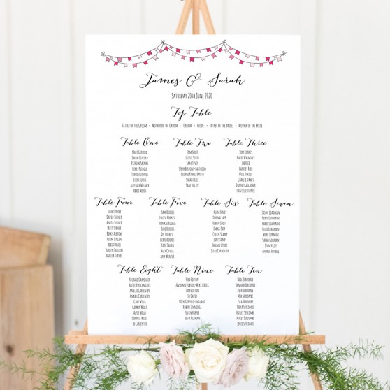 'Pink Flag Bunting' A3 Table Plan