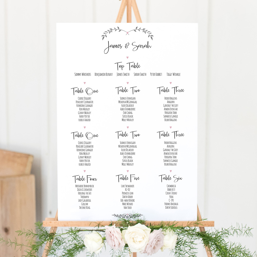 'Pink Ivy Design' A3 Table Plan