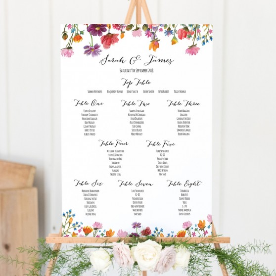 'Wild Floral' Large White Table Plan A2/A1