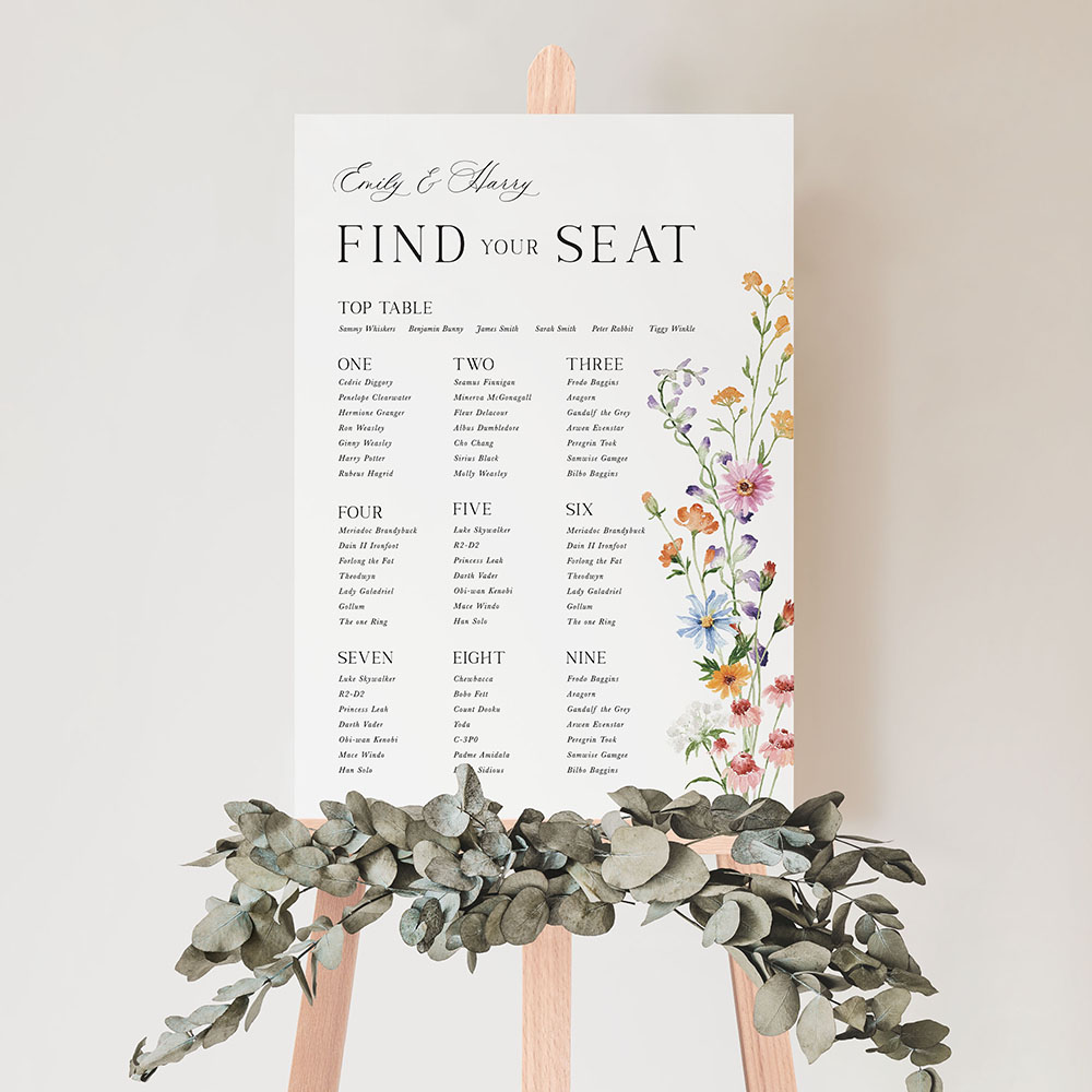 'Wild Flower Garden' Large White Table Plan A2/A1/A0