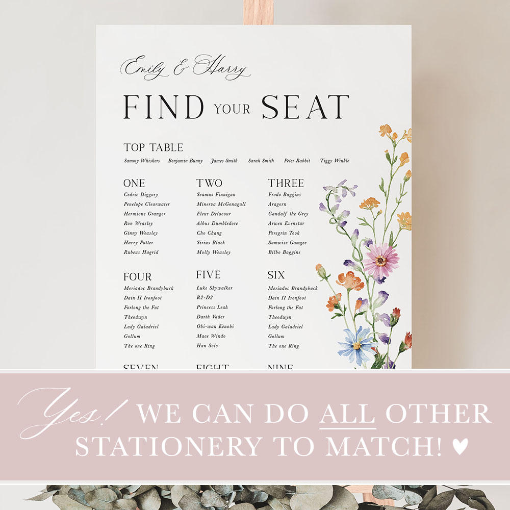 'Wild Flower Garden' Large White Table Plan A2/A1/A0
