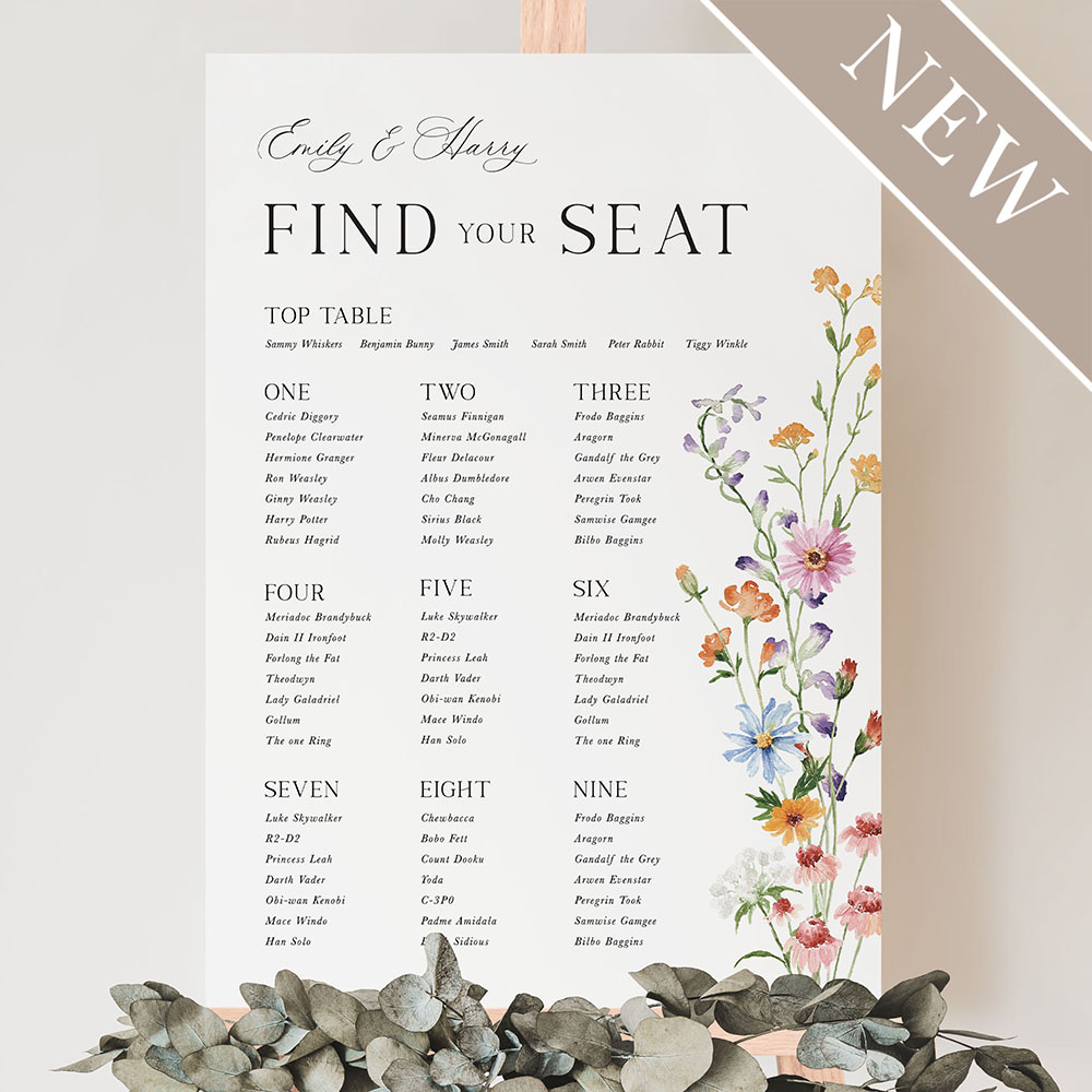'Wild Flower Garden' Large White Table Plan A2/A1/A0
