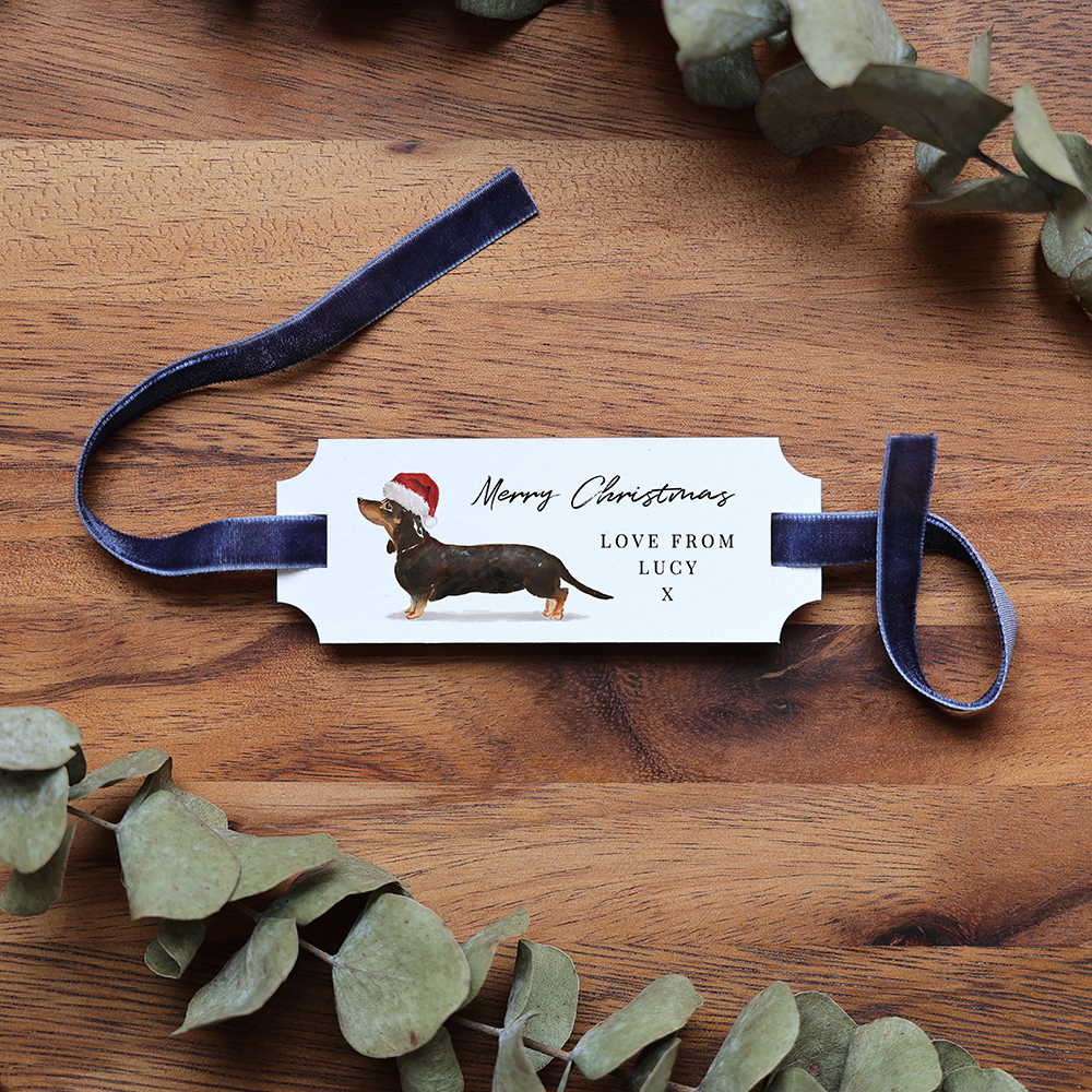 'Christmas Sausage Dog' Favour Tags