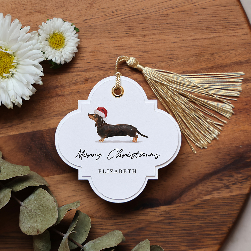 'Christmas Sausage Dog' Favour Tags