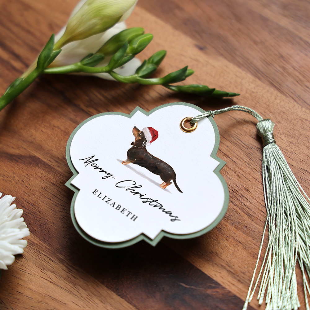 'Christmas Sausage Dog' Favour Tags