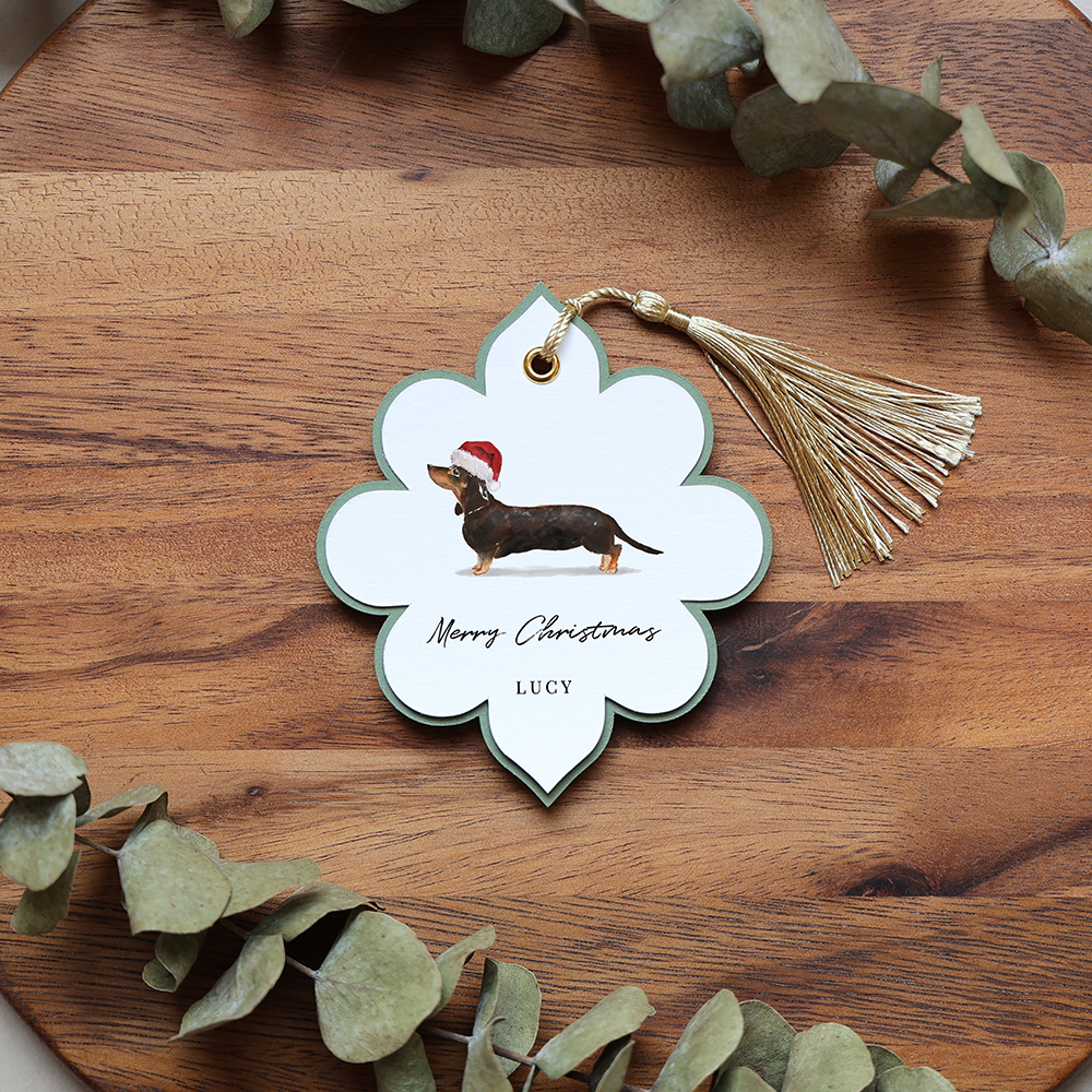 'Christmas Sausage Dog' Favour Tags