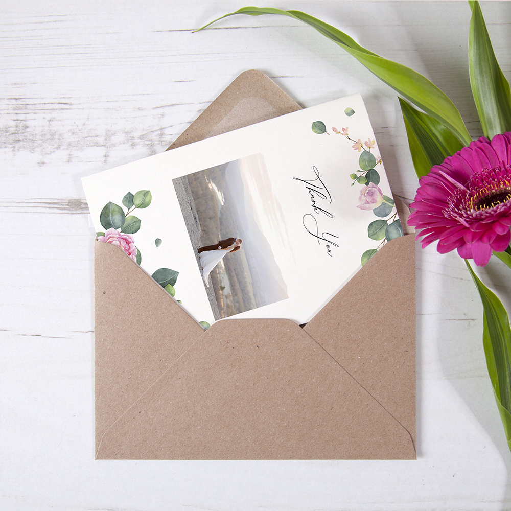 'Eucalyptus Blush' Folded Photo Thank You Card
