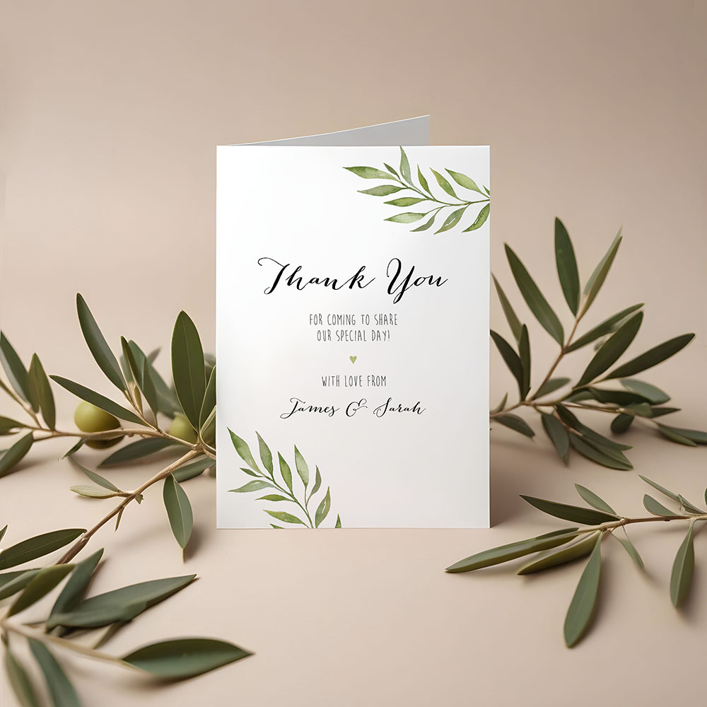'Green Leaf' Folded Thank You Card