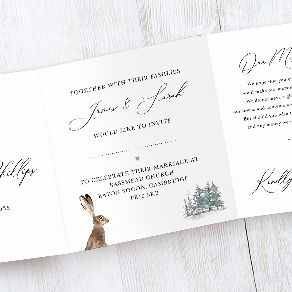 'Christmas Hare' Tri Fold Wedding Invitation