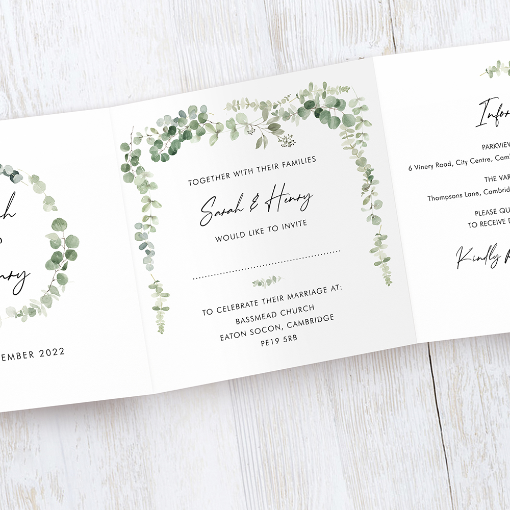'Classic Eucalyptus' Tri Fold Wedding Invitation