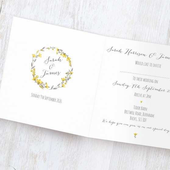 'Yellow Floral' Tri Fold Wedding Invitation Sample