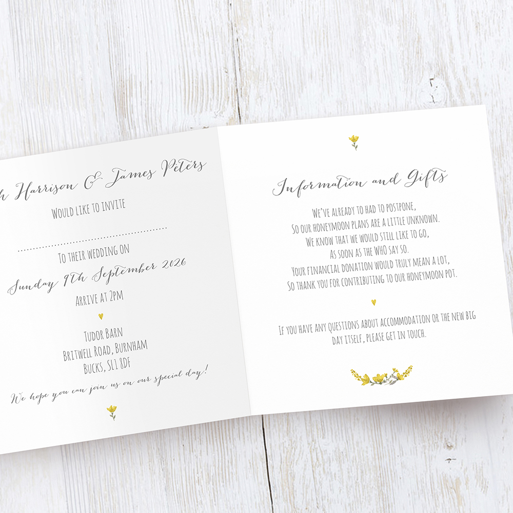 'Yellow Floral' Tri Fold Wedding Invitation Sample