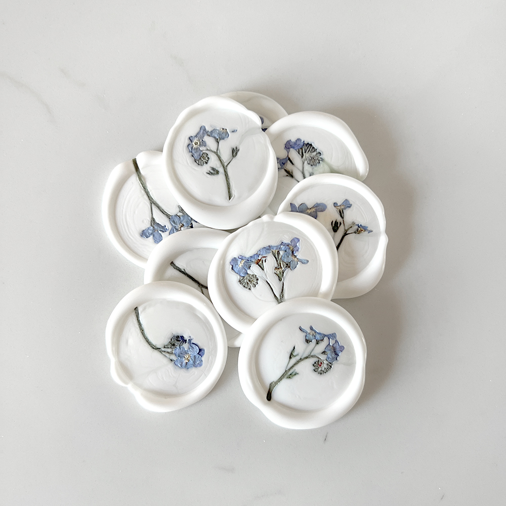 Wax Seals with Pressed Blue Forget Me Not Flowers