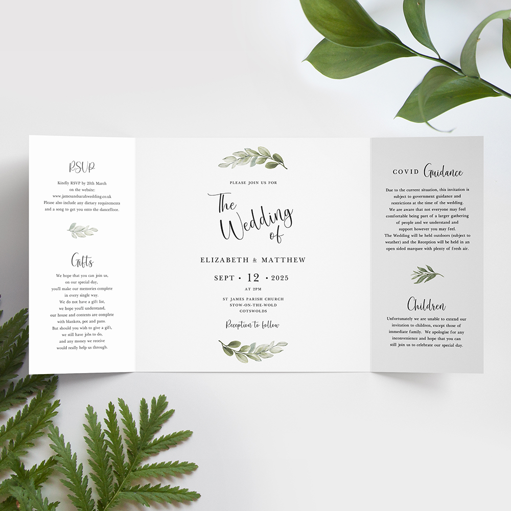 printed gatefold invitation sample 'tuscany' greens